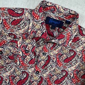 Haspel Paisley Seersucker Shirt Mens Sm Red Navy Cream Made in Italy Cotton LS